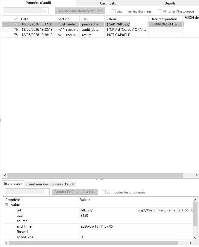 Screen Données d'audit WAPT