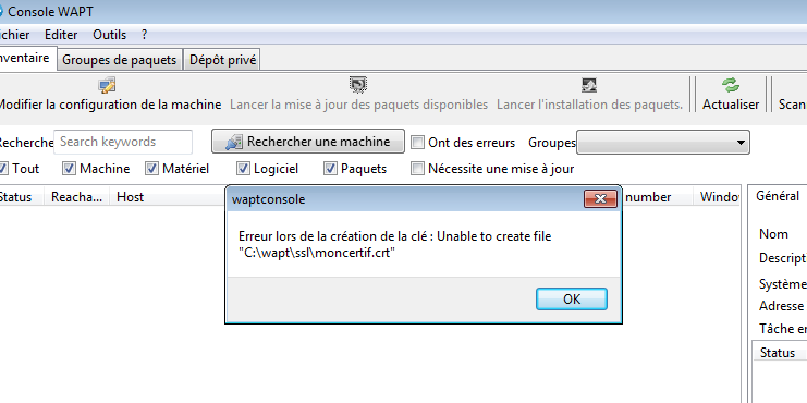 message d'erreur
